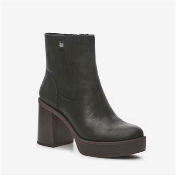 Lucky Brand Olliner Black Leather Platform Chunky Stack Heel Ankle Boots 9.5